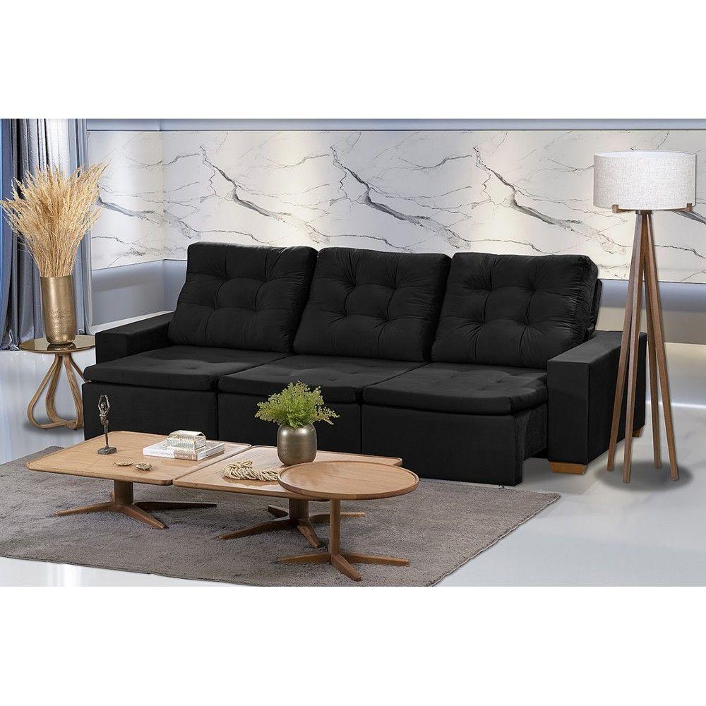 Sofá Modular 6 Lugares 3.05M Retrátil E Reclinável Preto - 1