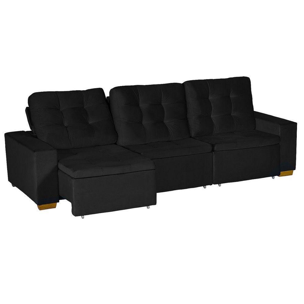 Sofá Modular 6 Lugares 3.05M Retrátil E Reclinável Preto - 6