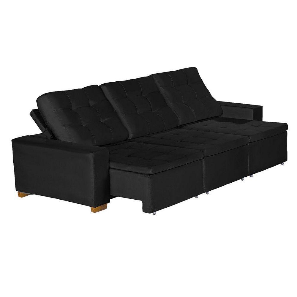 Sofá Modular 6 Lugares 3.05M Retrátil E Reclinável Preto - 7
