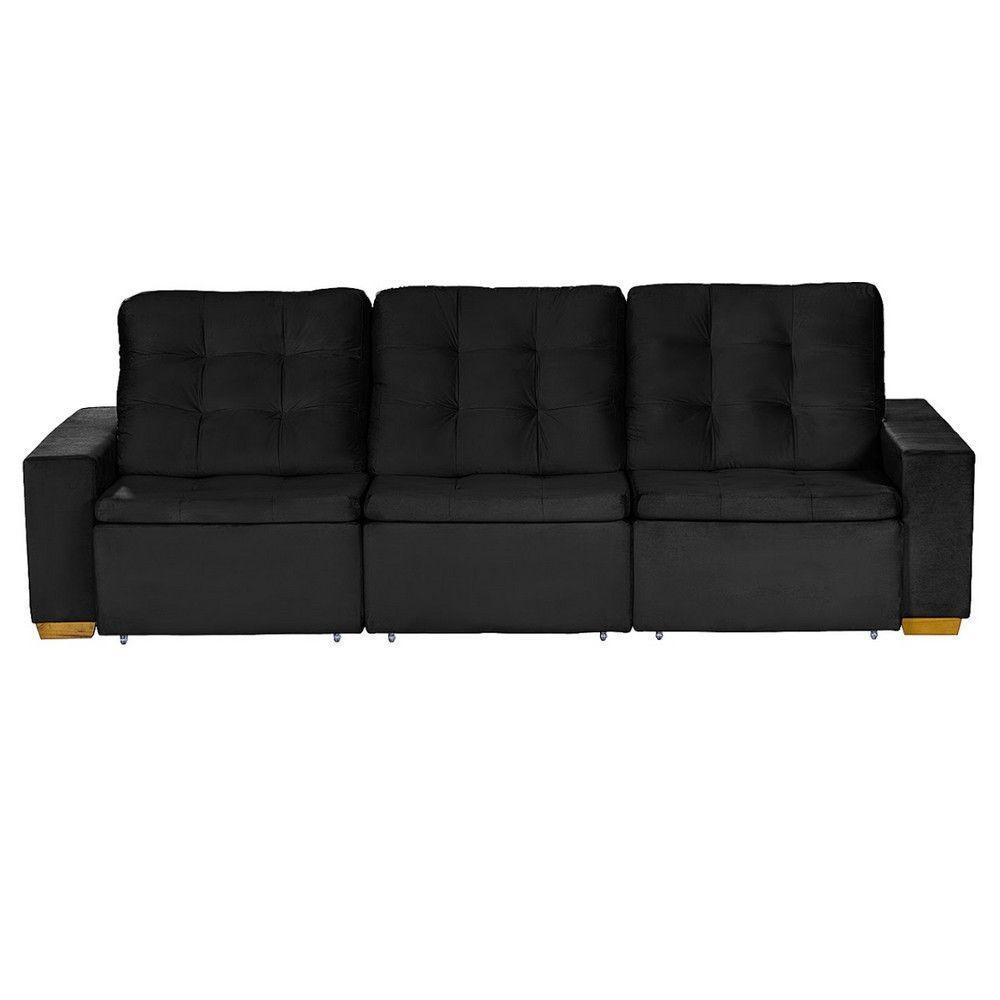 Sofá Modular 6 Lugares 3.05M Retrátil E Reclinável Preto - 9