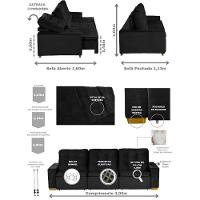 Sofá Modular 6 Lugares 3.05M Retrátil E Reclinável Preto - 8