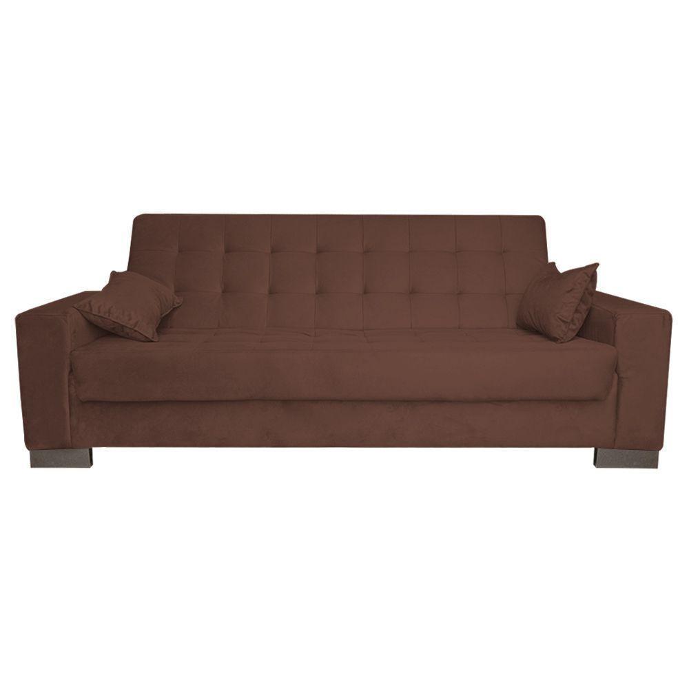 Sofá Cama 2 Lugares para Sala de Estar Lisboa Suede Marrom - 1
