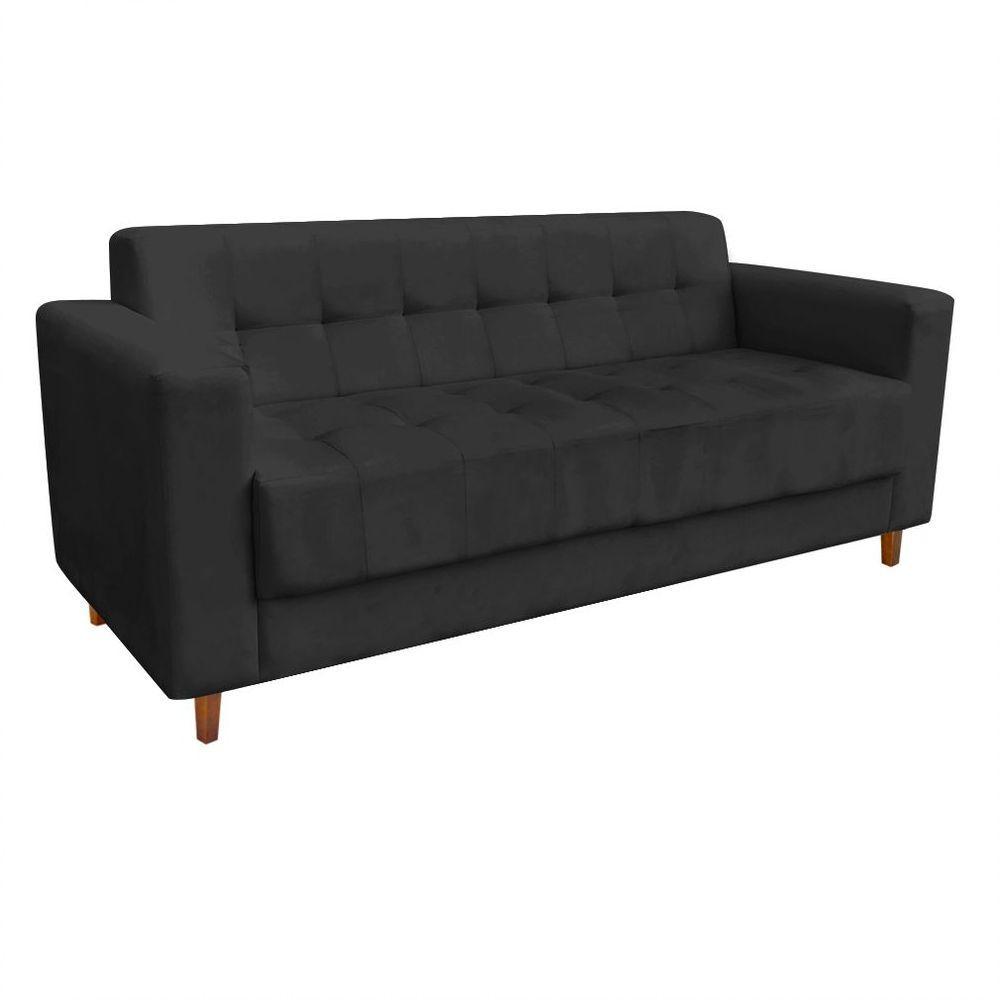 Sofá 03 Lugares Arezzo Suede Preto Castanho - 6