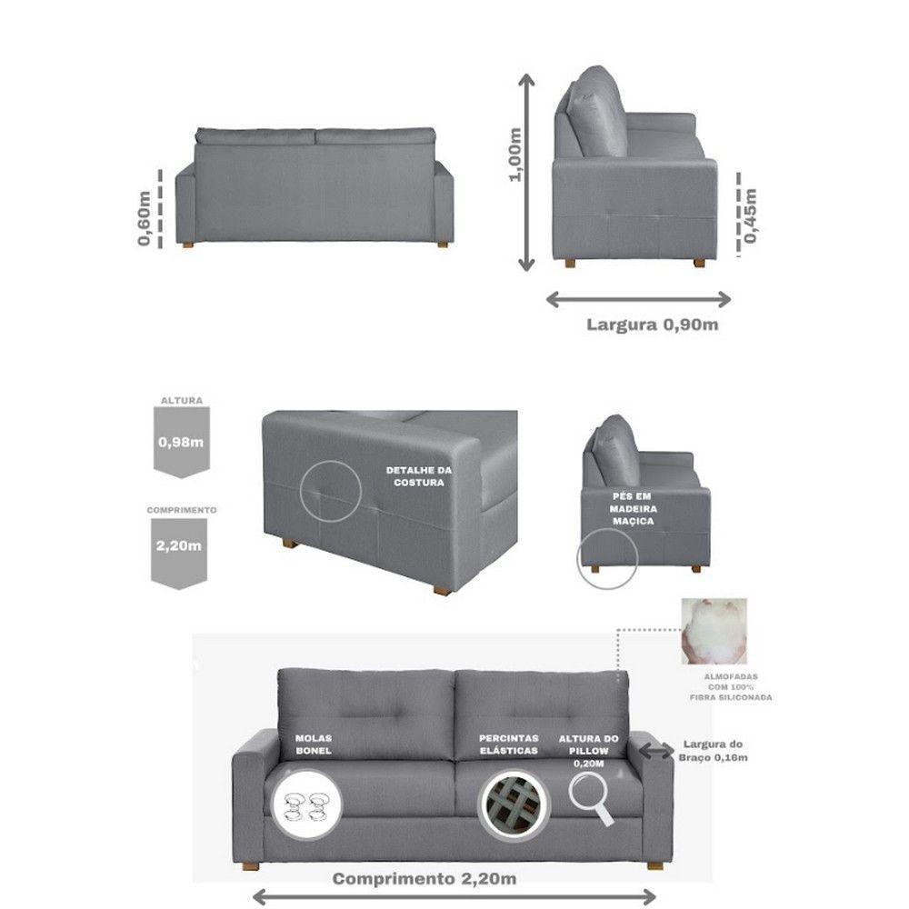 Sofá Maceió Living Com 4 Lugares 2.20M Linho Corriente Cinza - 7