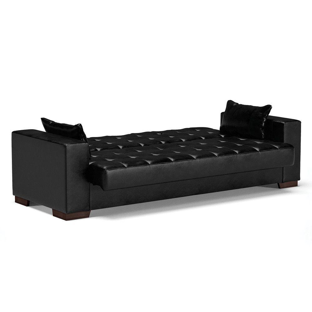 Sofá Cama 02 Lugares Corano Preto Pés De Madeira - 6