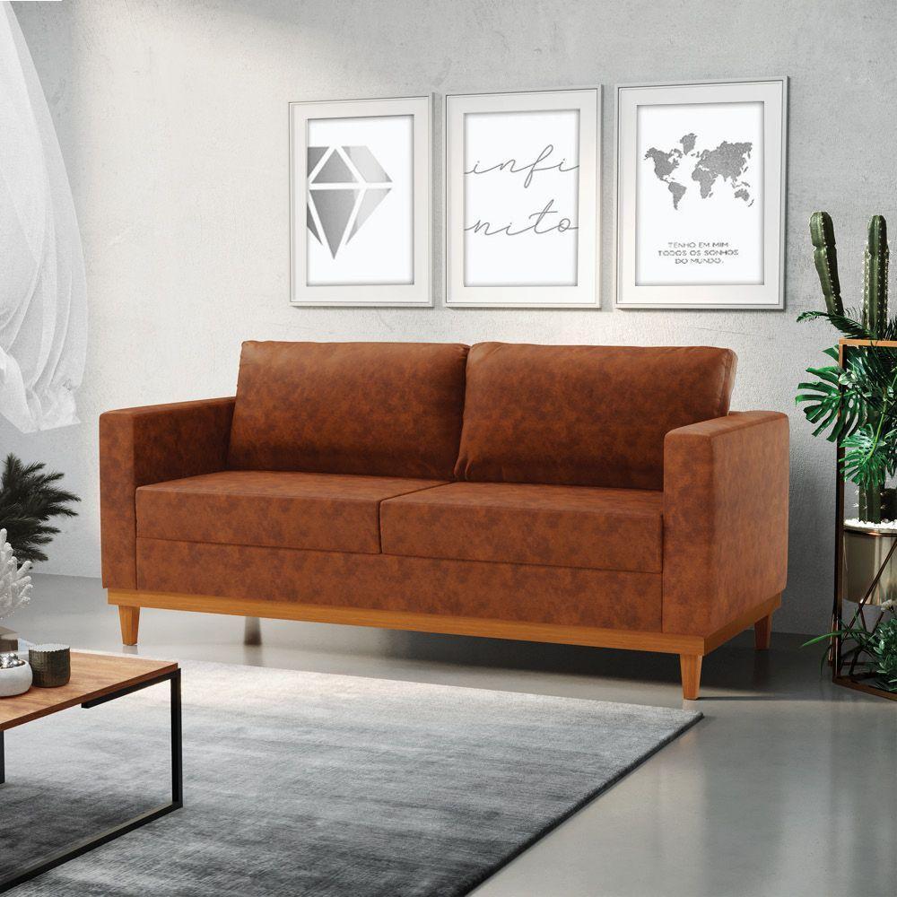 Sofá 03 Lugares Juliette Corano Nozes Base Madeira Castanho - 8