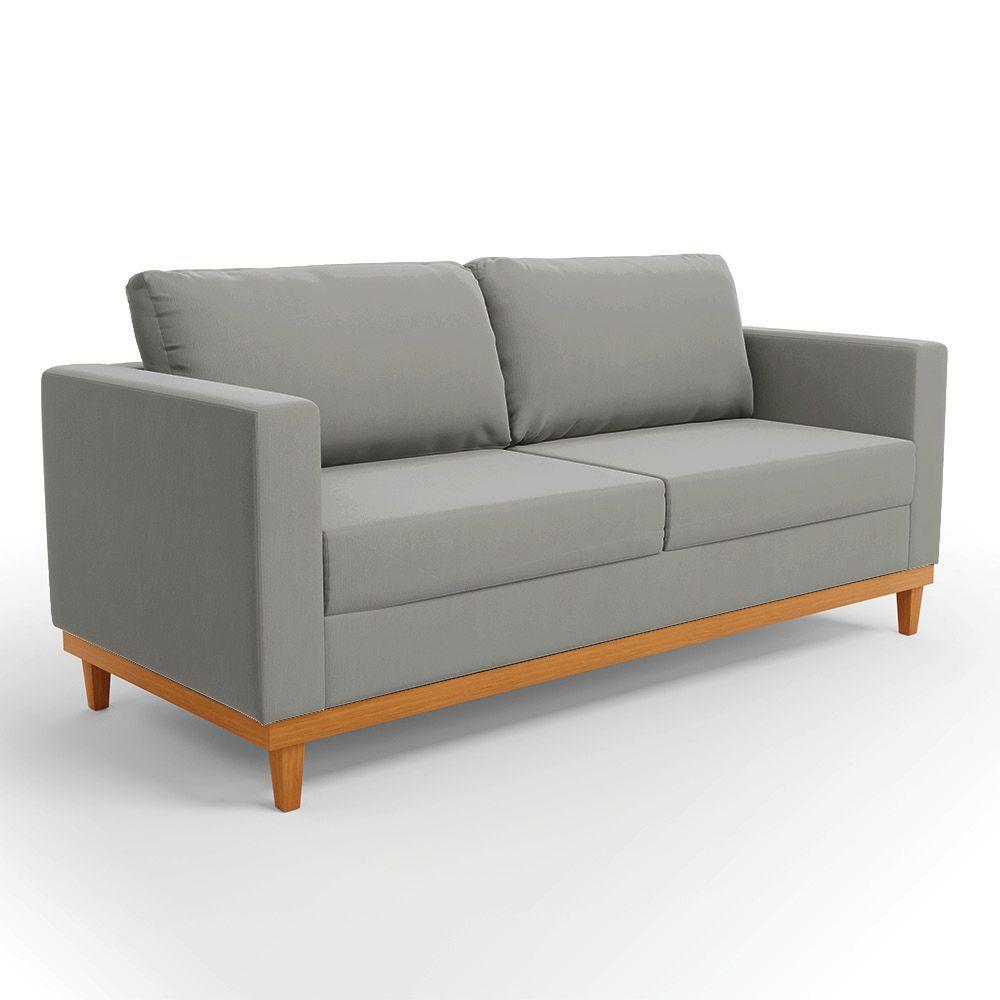 Sofá 03 Lugares Juliette Suede Grafite Base Madeira Castanho - 1