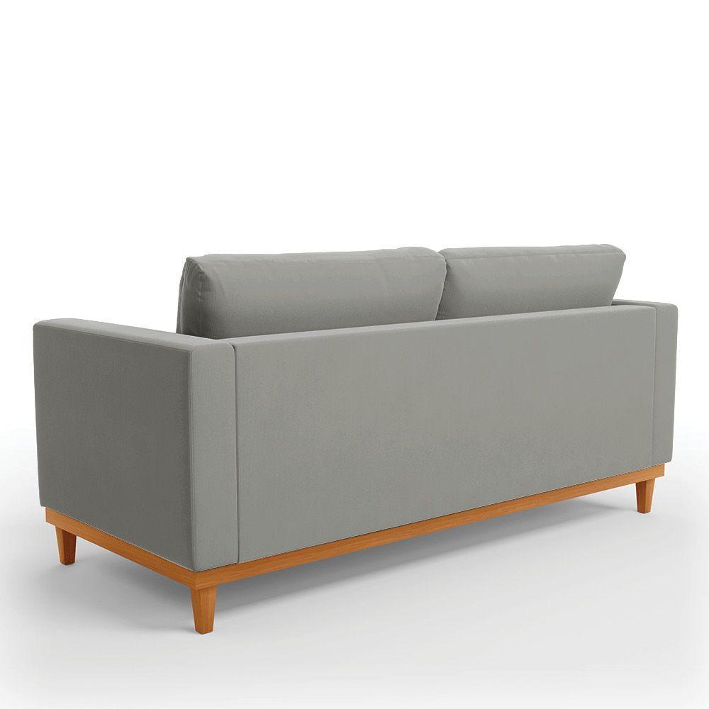 Sofá 03 Lugares Juliette Suede Grafite Base Madeira Castanho - 5