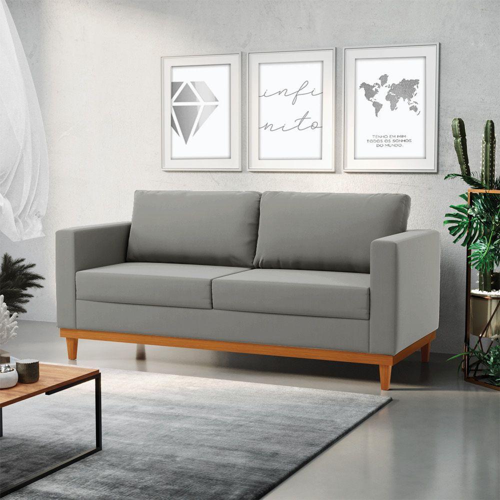 Sofá 03 Lugares Juliette Suede Grafite Base Madeira Castanho - 8