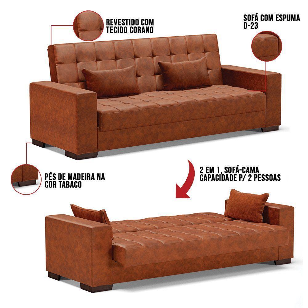 Sofá Cama 02 Lugares Corano Nozes Pés De Madeira - 4