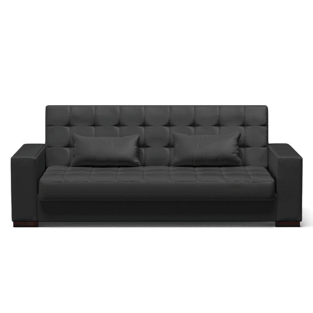 Sofá Cama 02 Lugares Corino Preto Pés De Madeira - 7