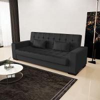 Sofá Cama 02 Lugares Corino Preto Pés De Madeira - 8