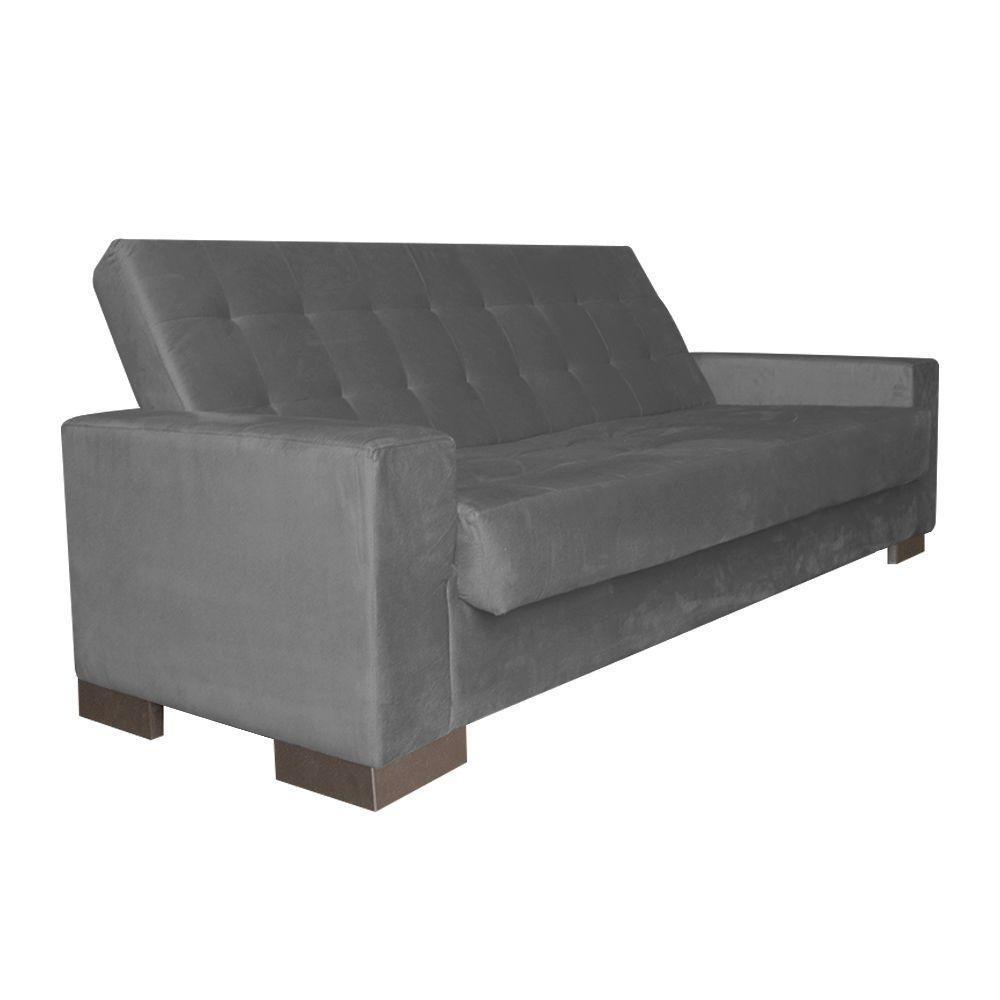 Sofá Cama 2 Lugares para Sala de Estar Lisboa Suede Grafite - 3