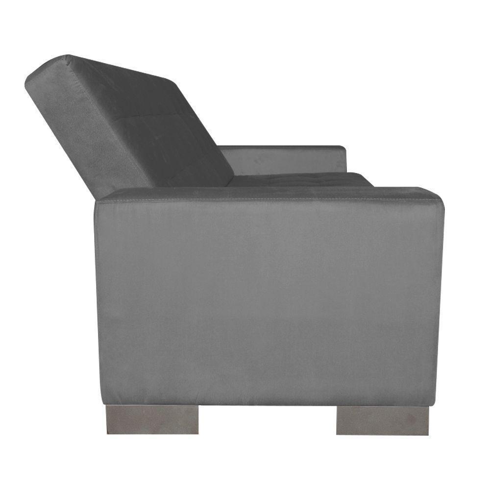 Sofá Cama 2 Lugares para Sala de Estar Lisboa Suede Grafite - 4