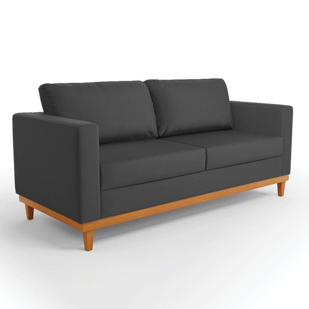 Sofá 03 Lugares Juliette Corino Preto Base Madeira Castanho - 1