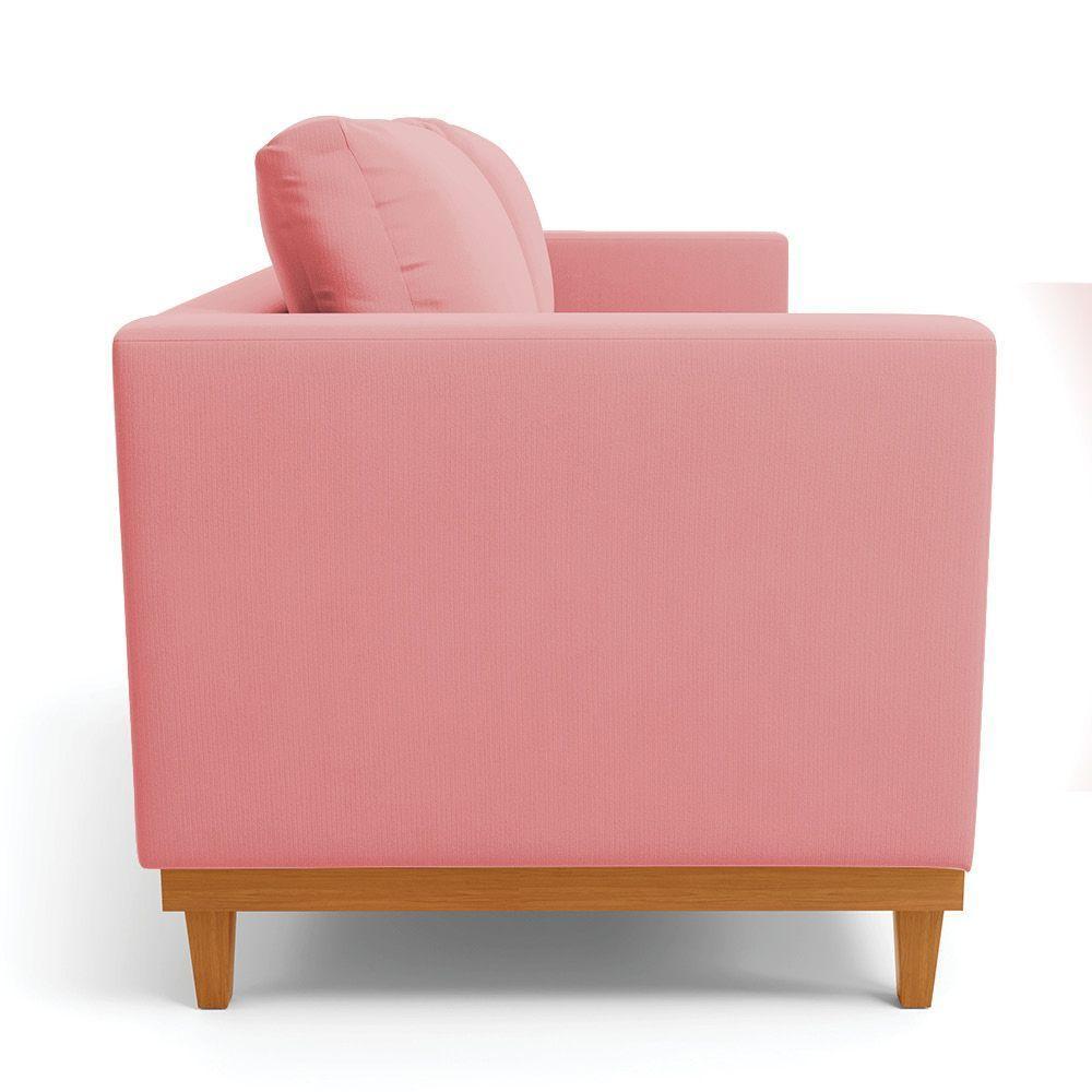 Sofá 03 Lugares Juliette Suede Rosê Base Madeira Castanho - 8