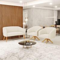 Kit 1 Namoradeira E 2 Poltronas Giratória Base Madeira Bege - 7