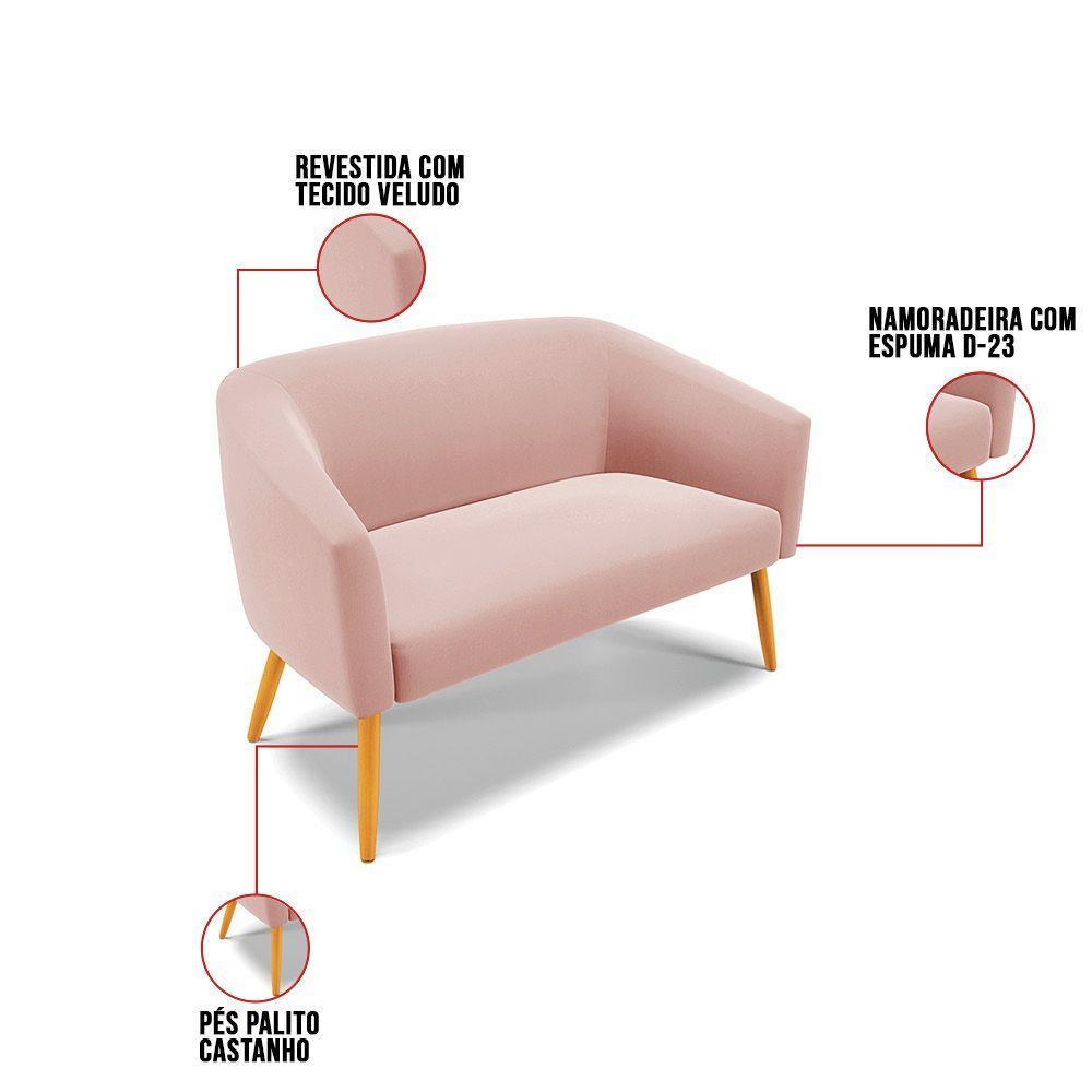 Kit 1 Namoradeira E 2 Poltronas Giratória Base Madeira Rose - 5