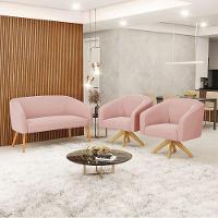 Kit 1 Namoradeira E 2 Poltronas Giratória Base Madeira Rose - 8