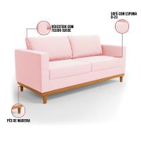 Sofá 03 Lugares Juliette Rosa Bebê Base Madeira Castanho