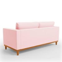 Sofá 03 Lugares Juliette Rosa Bebê Base Madeira Castanho - 5