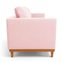 Sofá 03 Lugares Juliette Rosa Bebê Base Madeira Castanho - 6