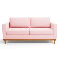 Sofá 03 Lugares Juliette Rosa Bebê Base Madeira Castanho - 7