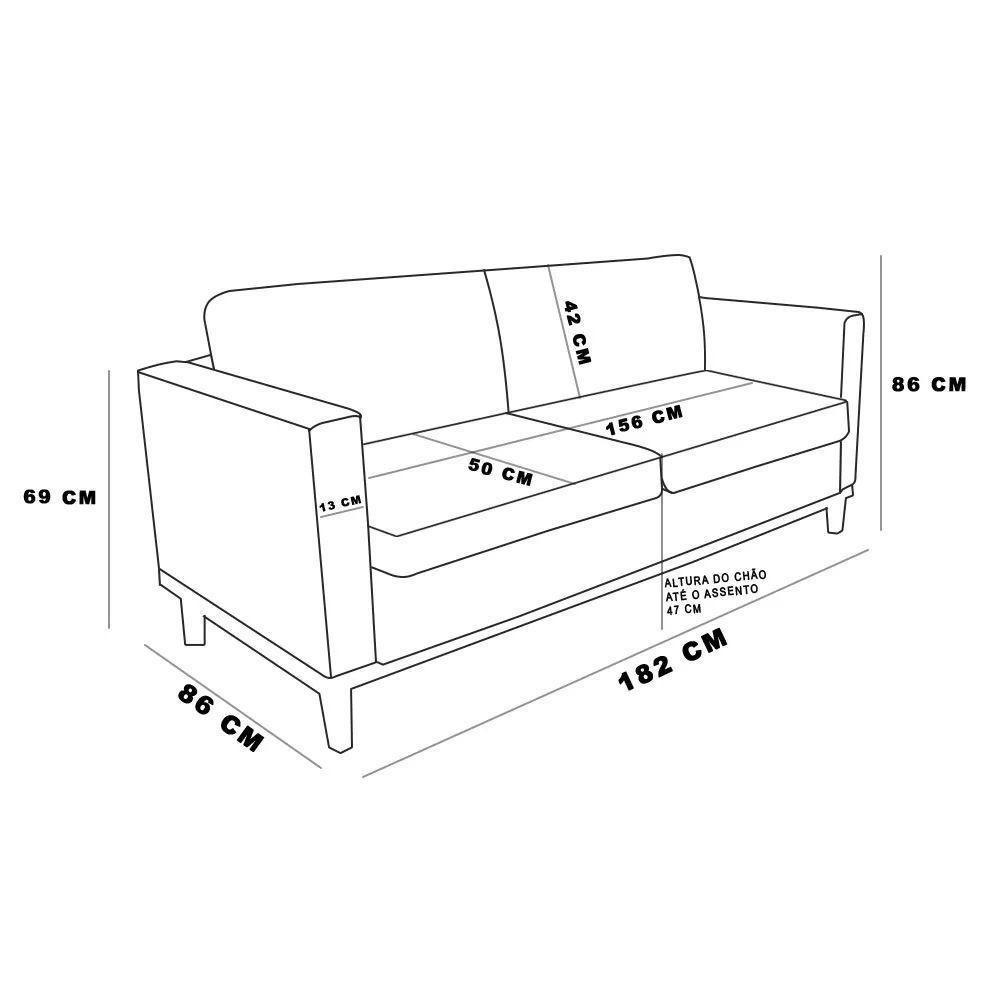 Sofá 03 Lugares Linho Grafite A26 Base Madeira Castanho - 2