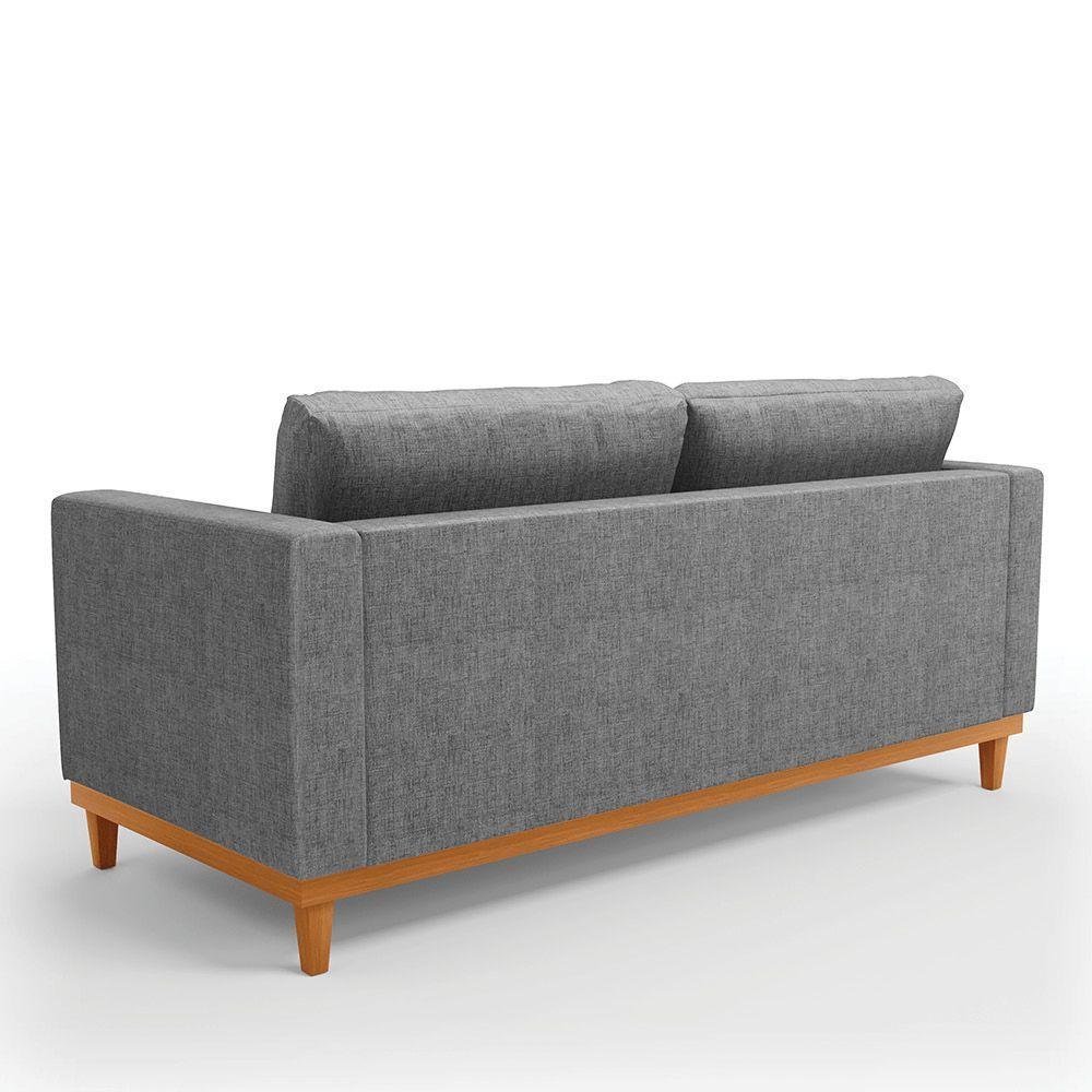 Sofá 03 Lugares Linho Grafite A26 Base Madeira Castanho - 5