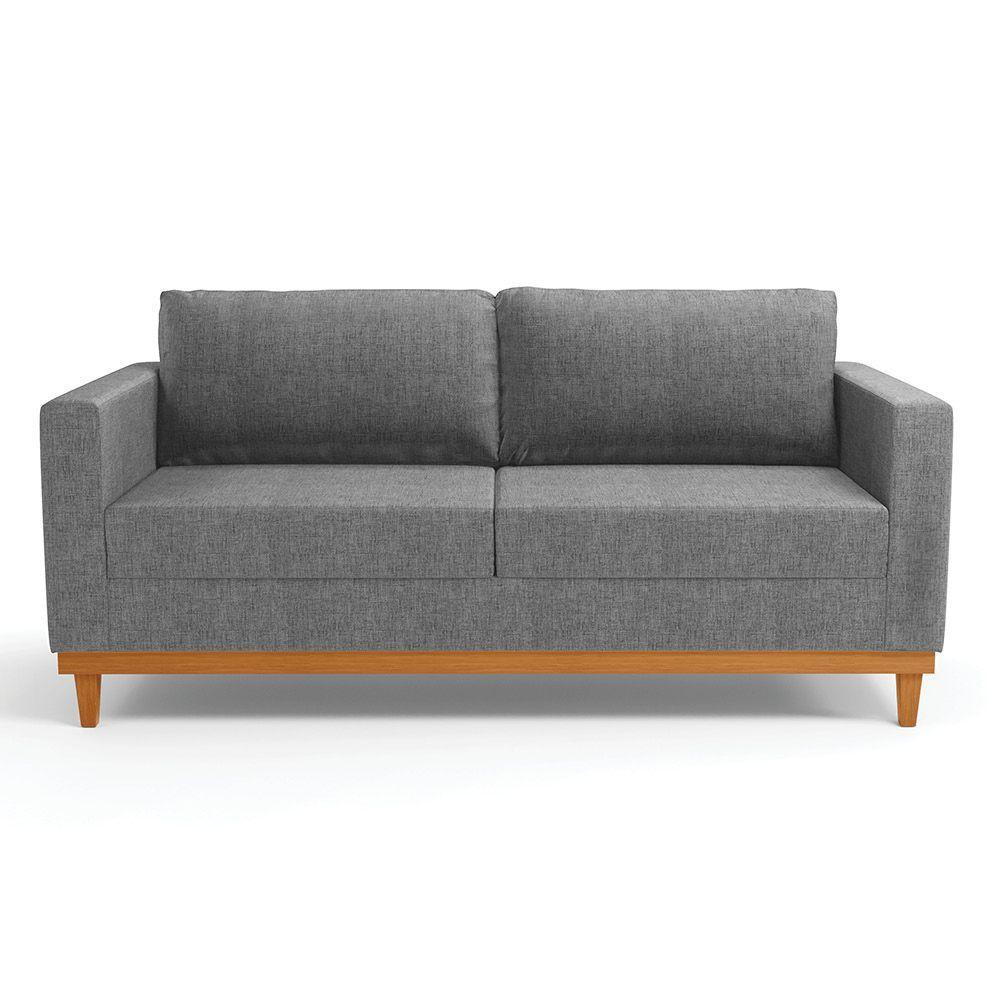 Sofá 03 Lugares Linho Grafite A26 Base Madeira Castanho - 7