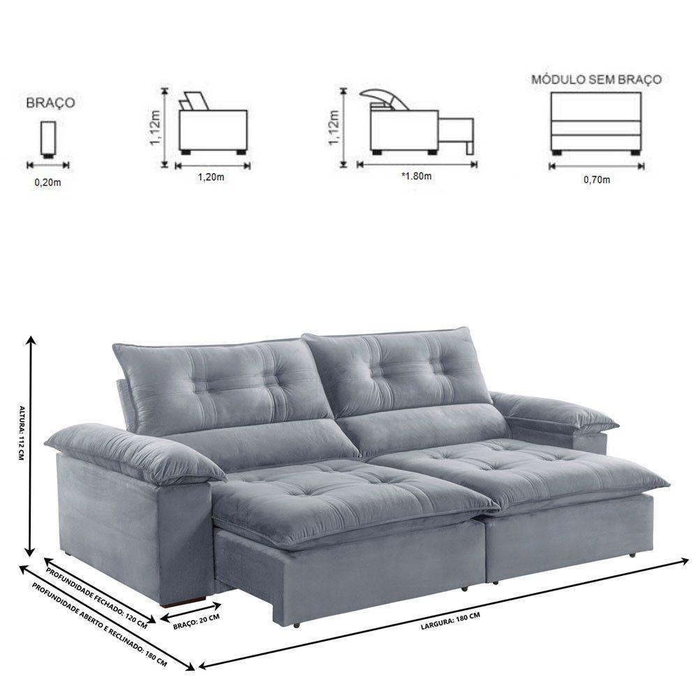 Sofá Retrátil E Reclinável Atenas 1,80m 2 Lugares Prata - 7