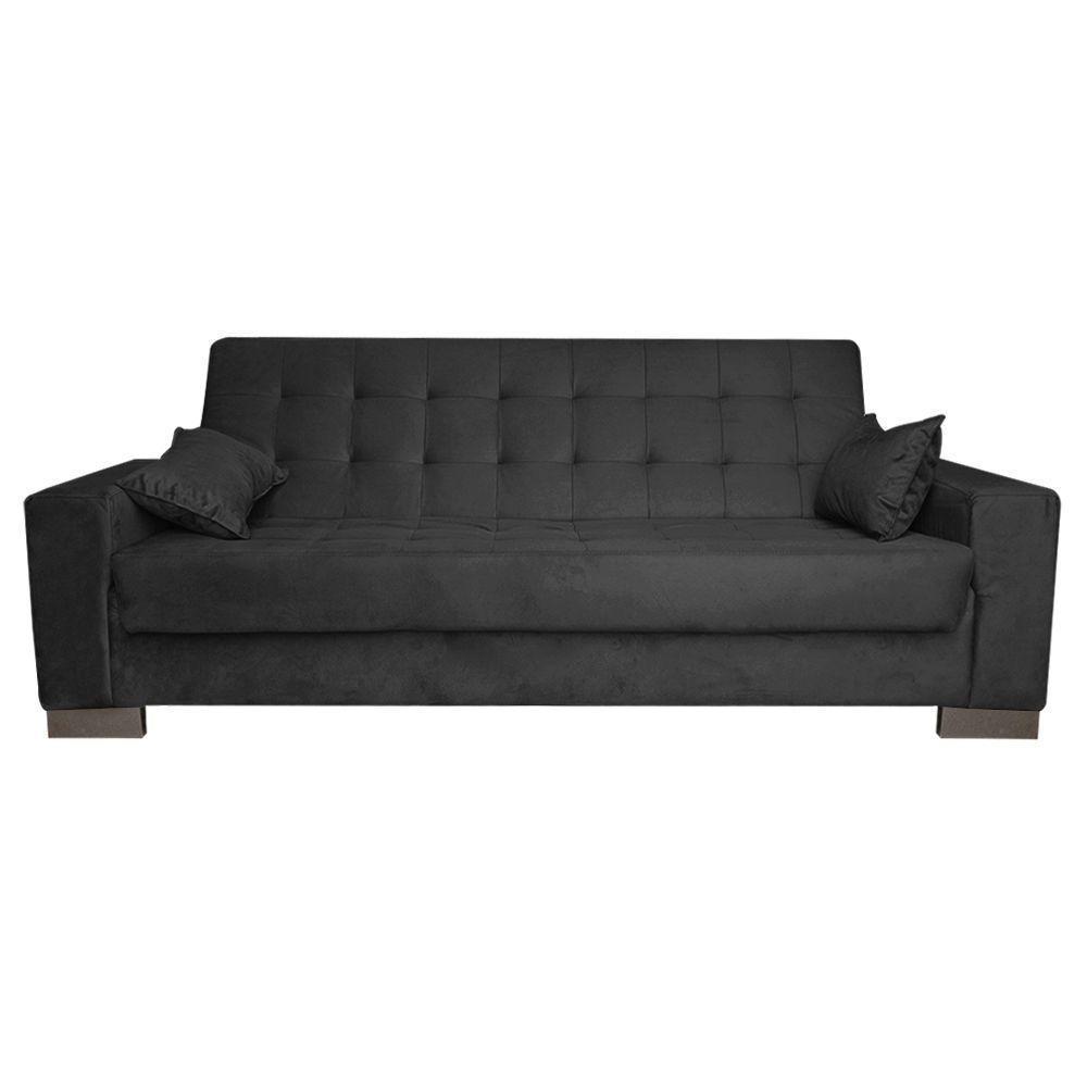 Sofá Cama 2 Lugares para Sala de Estar Lisboa Suede Preto - 1
