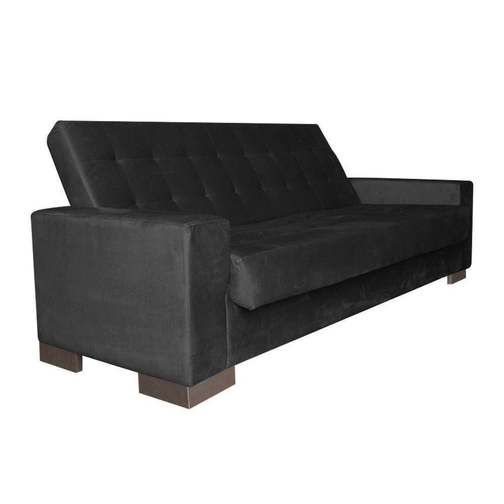 Sofá Cama 2 Lugares para Sala de Estar Lisboa Suede Preto - 3