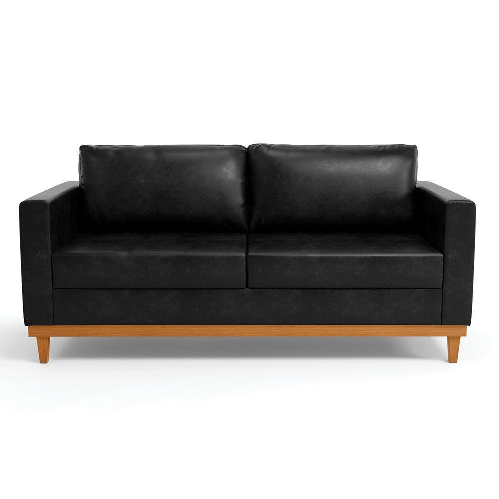 Sofá 03 Lugares Juliette Corano Preto Base Madeira Castanho - 7