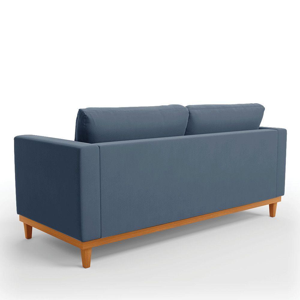 Sofá 03 Lugares Juliette Azul Marinho Base Madeira Castanho - 5