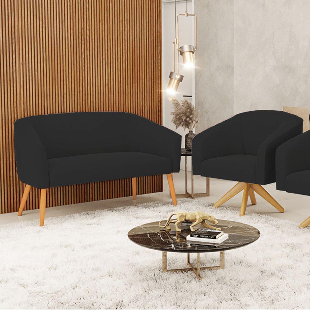 Kit 1 Namoradeira E 1 Poltrona Giratória Base Madeira Preto - 8