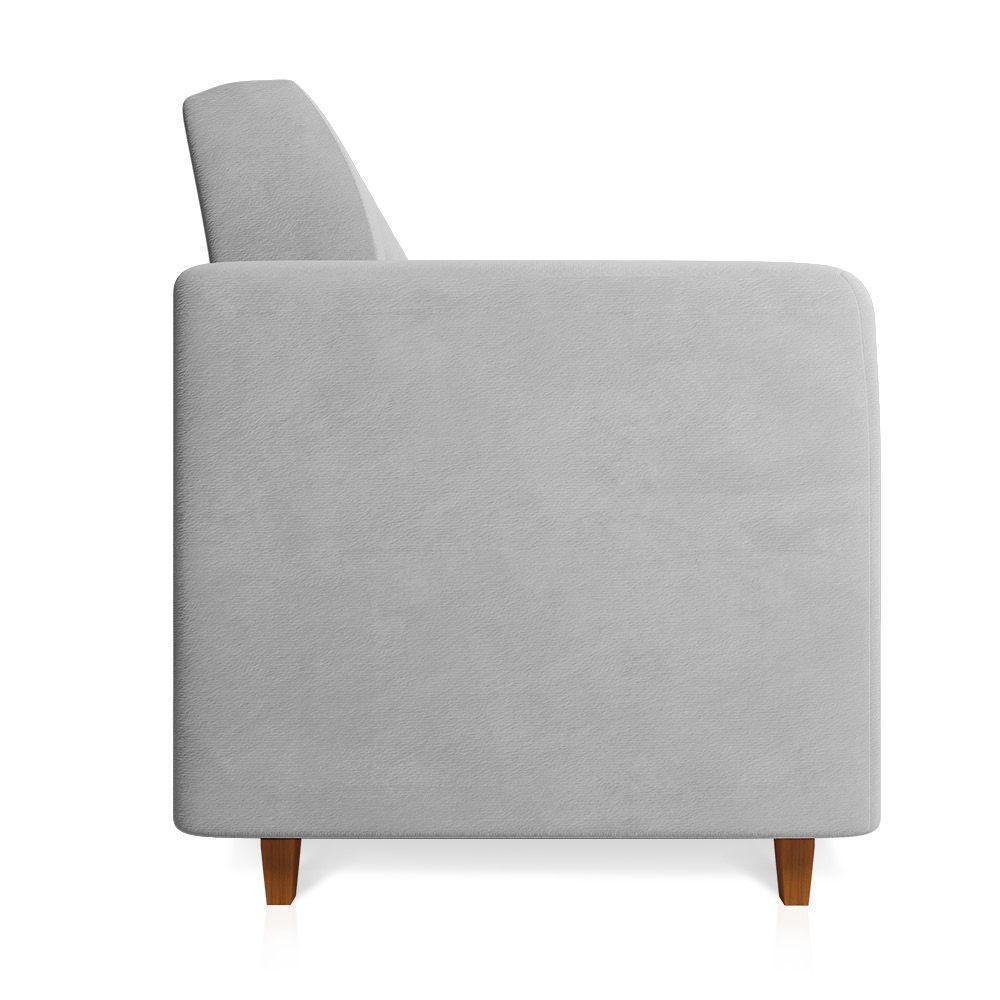 Sofá 03 Lugares Suede Cinza Pés Chanfrado Castanho - 7