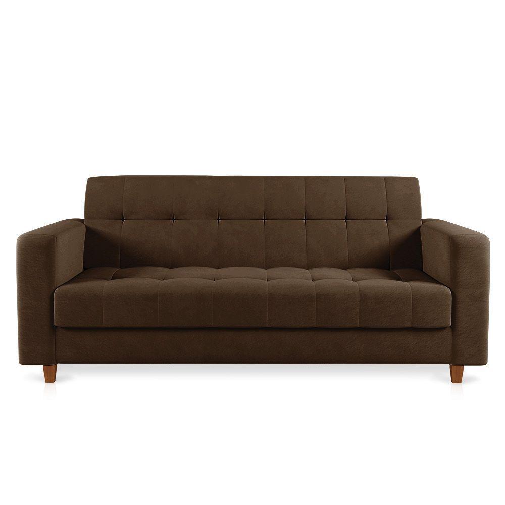 Sofá 03 Lugares Arezzo Suede Marrom Pés Chanfrado Castanho - 7