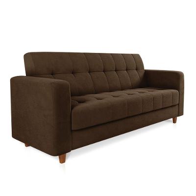 Sofá 03 Lugares Arezzo Suede Marrom Pés Chanfrado Castanho