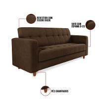 Sofá 03 Lugares Arezzo Suede Marrom Pés Chanfrado Castanho - 5