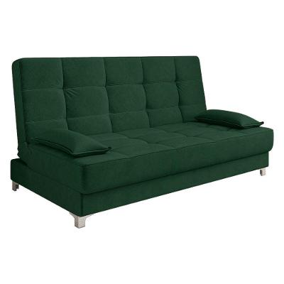 Sofá Cama 193 Cm Veludo Verde Militar Pés Plástico Cromado