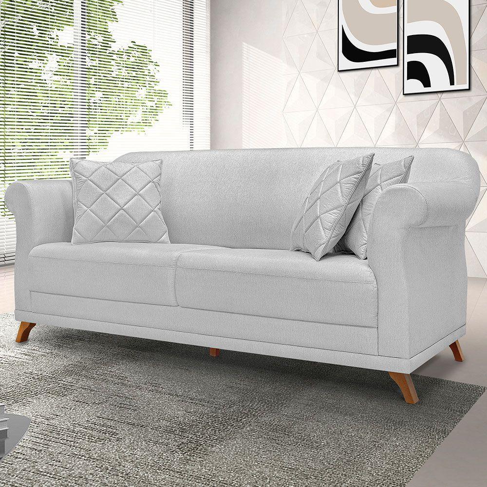 Sofá Living 2 Lugares 1,80m Vênus Linho Cinza Pés Castanho - 7