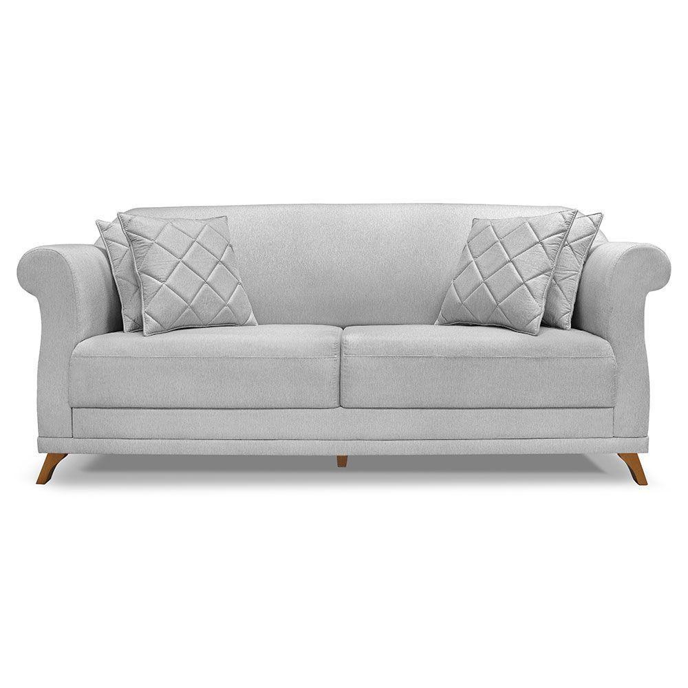 Sofá Living 2 Lugares 1,80m Vênus Linho Cinza Pés Castanho - 8