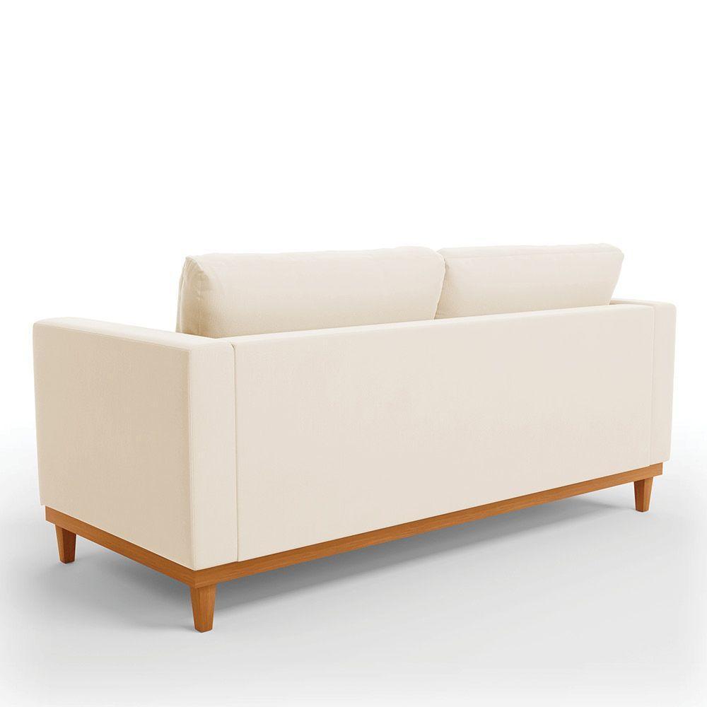 Sofá 03 Lugares Juliette Suede Bege Base Madeira Castanho - 4