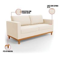 Sofá 03 Lugares Juliette Suede Bege Base Madeira Castanho - 8