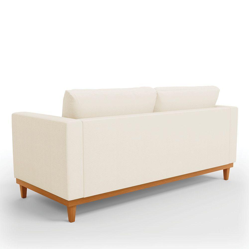 Sofá 03 Lugares Linho Bege A19 Base Madeira Castanho - 5