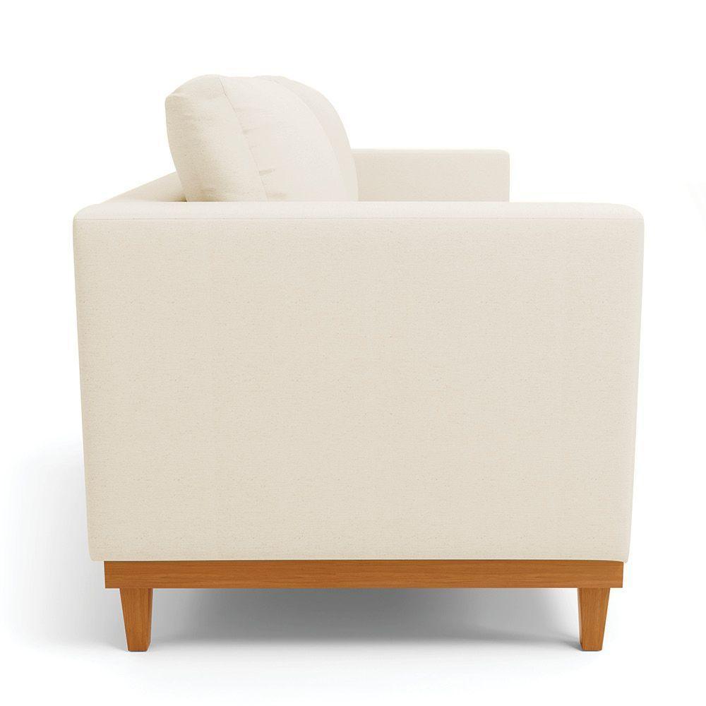 Sofá 03 Lugares Linho Bege A19 Base Madeira Castanho - 6