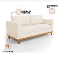 Sofá 03 Lugares Linho Bege A19 Base Madeira Castanho