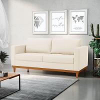 Sofá 03 Lugares Linho Bege A19 Base Madeira Castanho - 8