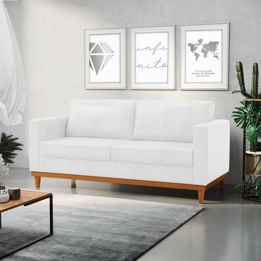 Sofá 03 Lugares Juliette Corano Branco Base Madeira Castanho - 7